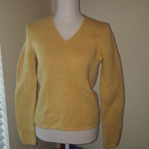 V-neck with Brown Elbow Patches Pale Yellow Sweate